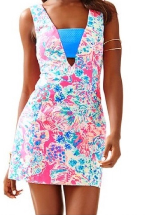 Lilly Pulitzer Dresses & Skirts - Lilly Pulitzer V-Neck Mini Dress in Neon Pink & Blue